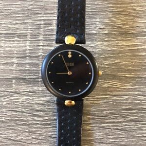 Bill Blass Vintage Black & Gold Slimline Watch